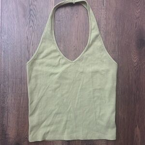 American Eagle Outfitters Olive Ribbed Halter Tank Top